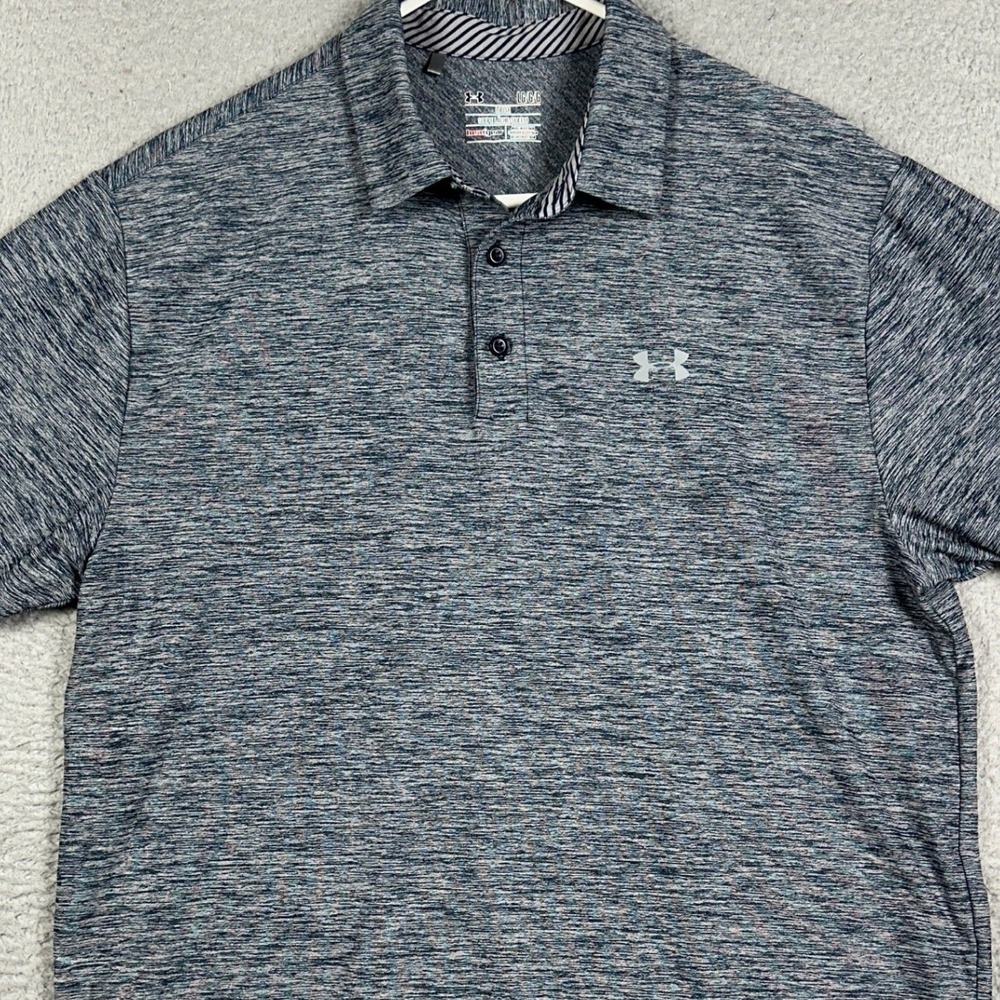 Under Armour Polo Shirt Mens Large Navy HeatGear Golf Salt Pepper Rugby Athletic